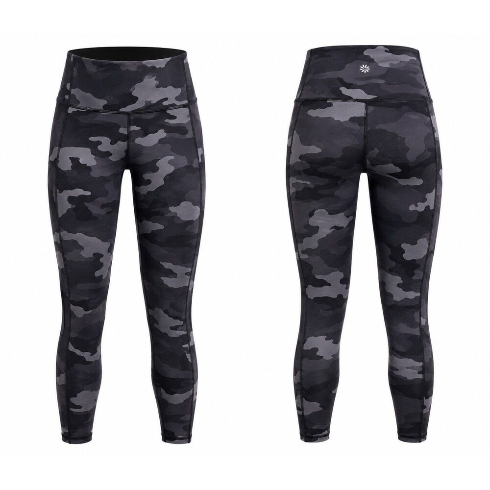 Athleta Powervita Women's High Rise Ankle Leggings M Camo Gray/Black Pockets